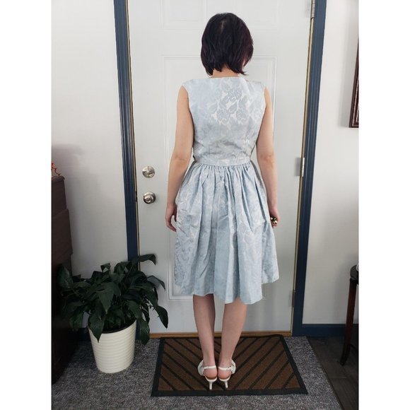 Vintage 50s/60s Blue Floral‎ Party Dress - Picture 3 of 3